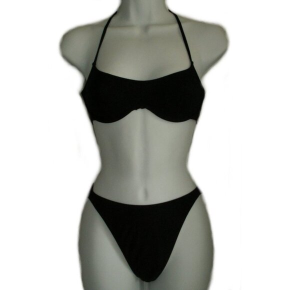 Robin Piccone Black High Cut Leg Bikini - Sz S - NEW - Picture 1 of 9